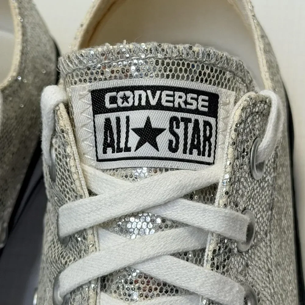 Converse Chuck Taylor All Star Shoes Womens Size 8 Silver Glitter Sneakers
